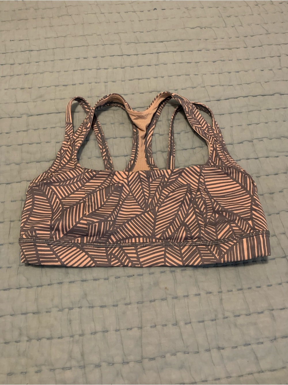 lululemon athletica Pink and Gray Leaf-Print Strappy Sports Bra